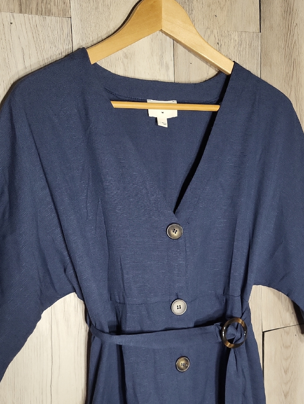 Everly Navy Blue Button Front‎ Belted Dolman Sleeve Dress Large Coastal Capsule - Picture 3 of 10